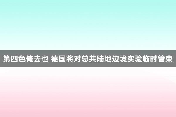 第四色俺去也 德国将对总共陆地边境实验临时管束